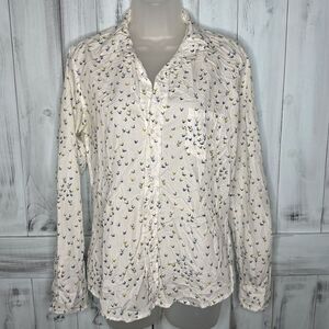 FRANK & EILEEN 'BARRY' CRINKLE WHITE BUTTERFLY LONG SLEEVE BUTTON UP SHIRT M